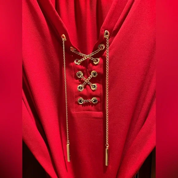 Michael Kors Red/Gold Tie Front Tunic - 1X - Picture 3 of 6